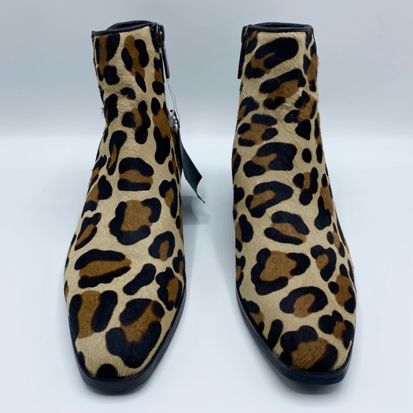 Aquatalia Faria Leopard Print Weatherproof Genuine Calf Hair Ankle Booties - Picture 2 of 14